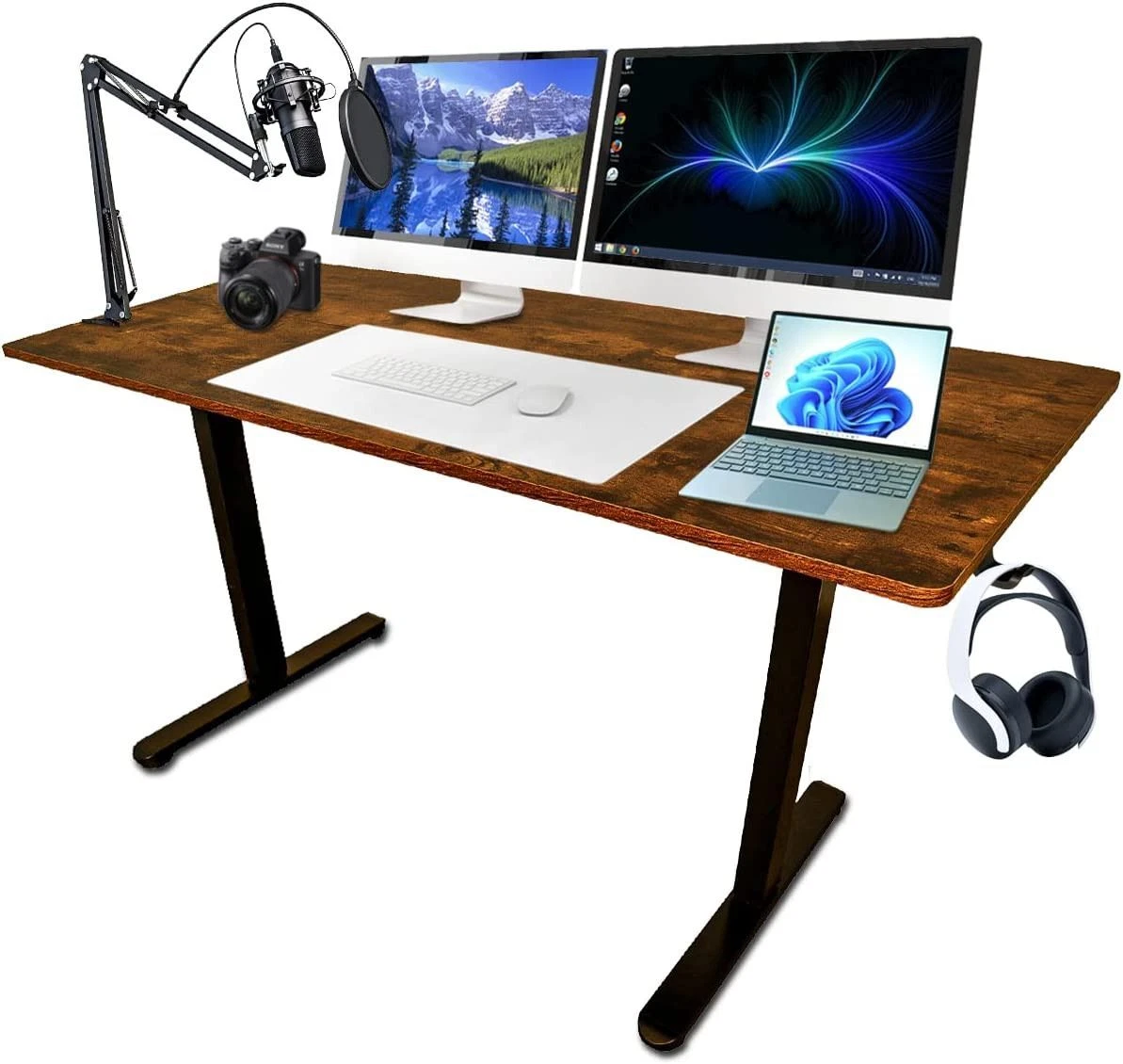 44  /55" Adjustable Electric Desk Computer Home Office Table Power Outlet