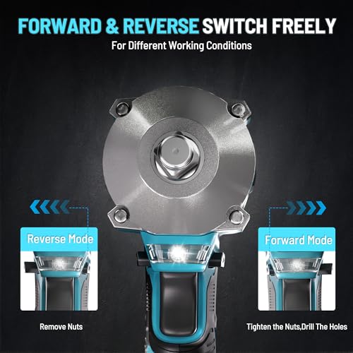 450N m/332Ft lbs Brushless Impact Wrench 1/2 Cordless Impact Gun with 4 0Ah Battery & 6 Sockets  Electric Impact Driver for Car/DIY Furniture/Lawn Mower/blue  450N
