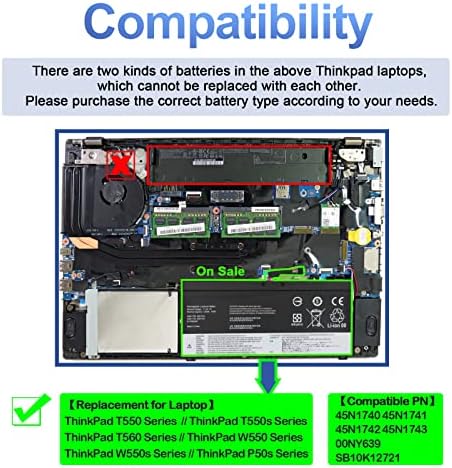45N1742 45N1740 45N1741 45N1743 Laptop Battery Replacement for Lenovo ThinkPad T550 T550s T560 W550 W550s P50S Type 20CK 20CJ 20FH 20FJ 20E2 Series SB10K12721 00NY639 3ICP/7/61/70 3ICP7/62/66 44Wh