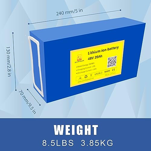 48V 20Ah Ebike Batería de litio de 48 voltios para bicicleta eléctrica E Bike con 30A BMS 54.6V 3A cargador