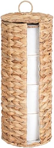 4 Mega Rollos Almacenamiento Extra de Papel Higiénico con Tapa y Forro, Soporte de Pie de Cesta Portapapel Higiénico de Jacinto de Agua Ratán, Organizador Decorativo Boho Cubierto y Cerrado