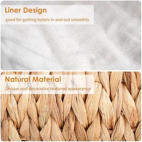 4 Mega Rollos Almacenamiento Extra de Papel Higiénico con Tapa y Forro, Soporte de Pie de Cesta Portapapel Higiénico de Jacinto de Agua Ratán, Organizador Decorativo Boho Cubierto y Cerrado