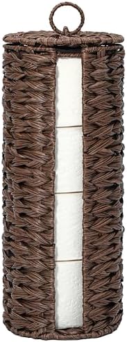 4 Mega Rollos Almacenamiento Extra de Papel Higiénico con Tapa y Forro, Soporte de Pie de Cesta Portapapel Higiénico de Jacinto de Agua Ratán, Organizador Decorativo Boho Cubierto y Cerrado