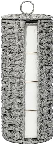 4 Mega Rollos Almacenamiento Extra de Papel Higiénico con Tapa y Forro, Soporte de Pie de Cesta Portapapel Higiénico de Jacinto de Agua Ratán, Organizador Decorativo Boho Cubierto y Cerrado