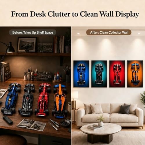 4 Pack Display for LEGO F1  Wall Mount Compatible with 42207 SF 24  42141 McLaren  42206 RB20  42171 Mercedes AMG W14 E  Adult Collectibles Wall Mount  No Car Included 