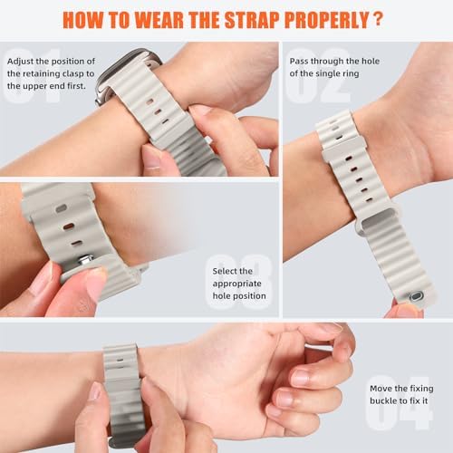 4 Pack Ocean Bands Compatible with Apple Watch Ultra Band 49mm 45mm 44mm 42mm Men Women  Soft Silicone Straps Sport Rugged Smartwatch Replacement for IWatch Ultra Ultra 2 Series 9 8 7 6 5 4 3 2 SE