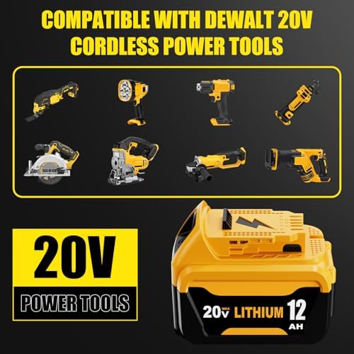 4 Packs 12000mAh DCB206 Replacement for Dewalt 20V Battery Lithium ion Compatible with Dewalt 20V Max Battery DCB203 DCB207 DCB208 DCB200 DCD DCF DCG Series Cordless Power Tools