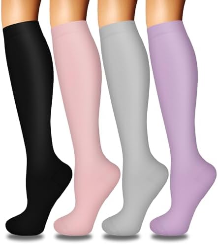 4 Pairs Compression Socks for Women Circulation Best Support for Nurses Running Athletic Travel