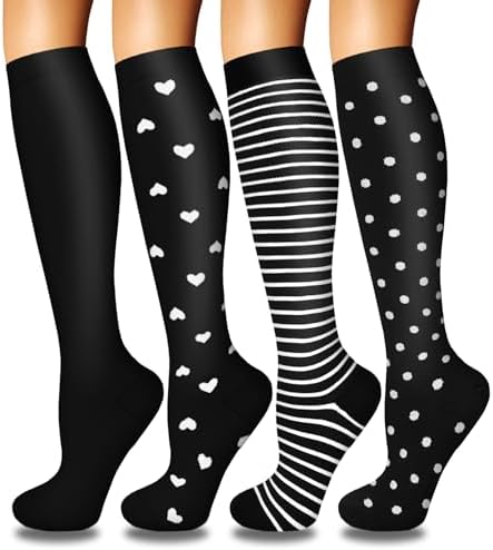 4 Pairs Compression Socks for Women Circulation Best Support for Nurses Running Athletic Travel