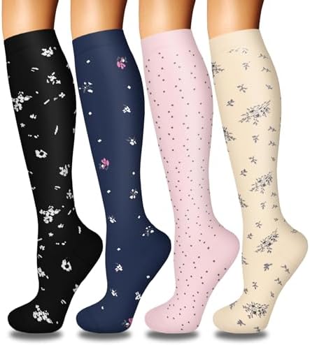 4 Pairs Compression Socks for Women Circulation Best Support for Nurses Running Athletic Travel