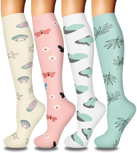4 Pairs Compression Socks for Women Circulation Best Support for Nurses Running Athletic Travel