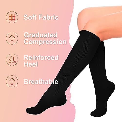 4 Pairs Compression Socks for Women Circulation Best Support for Nurses Running Athletic Travel