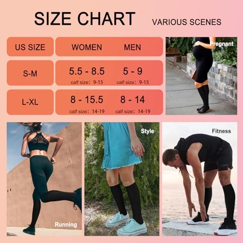 4 Pairs Compression Socks for Women Circulation Best Support for Nurses Running Athletic Travel
