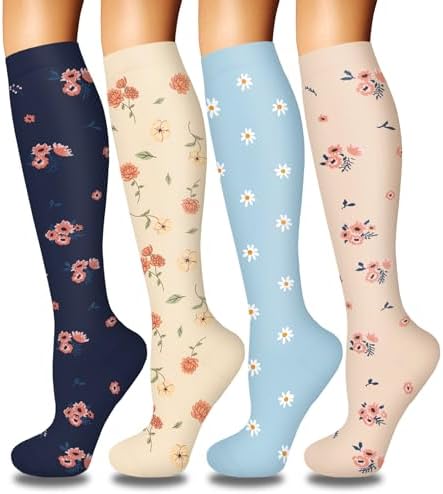 4 Pairs Compression Socks for Women Circulation Best Support for Nurses Running Athletic Travel