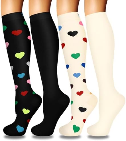 4 Pairs Compression Socks for Women Circulation Best Support for Nurses Running Athletic Travel