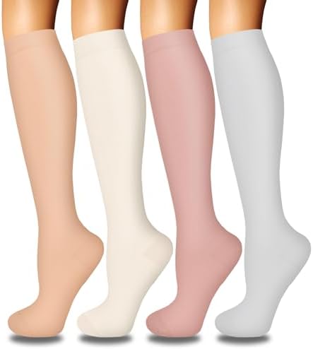 4 Pairs Compression Socks for Women Circulation Best Support for Nurses Running Athletic Travel