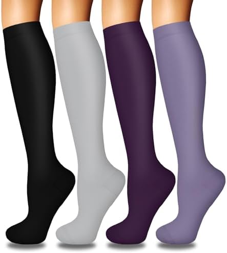 4 Pairs Compression Socks for Women Circulation Best Support for Nurses Running Athletic Travel