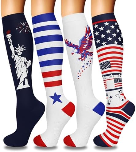 4 Pairs Compression Socks for Women Circulation Best Support for Nurses Running Athletic Travel