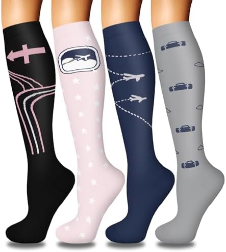 4 Pairs Compression Socks for Women Circulation Best Support for Nurses Running Athletic Travel