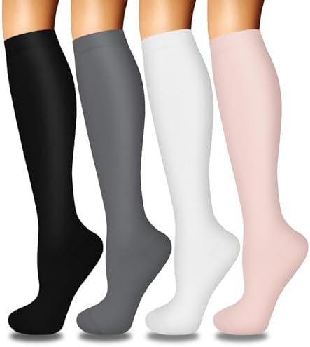 4 Pairs Compression Socks for Women Circulation Best Support for Nurses Running Athletic Travel
