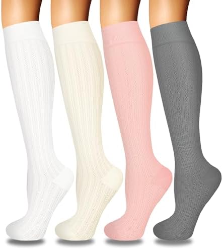 4 Pairs Compression Socks for Women Circulation Best Support for Nurses Running Athletic Travel