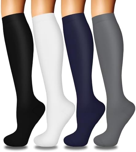 4 Pairs Compression Socks for Women Circulation Best Support for Nurses Running Athletic Travel