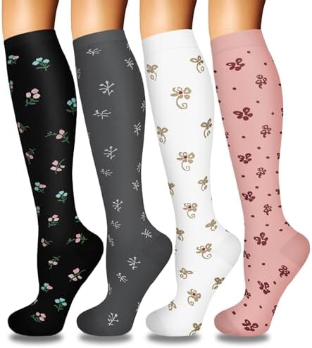 4 Pairs Compression Socks for Women Circulation Best Support for Nurses Running Athletic Travel