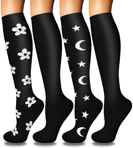 4 Pairs Compression Socks for Women Circulation Best Support for Nurses Running Athletic Travel