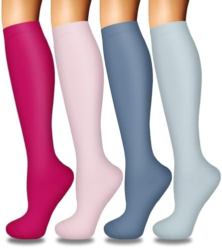 4 Pairs Compression Socks for Women Circulation Best Support for Nurses Running Athletic Travel