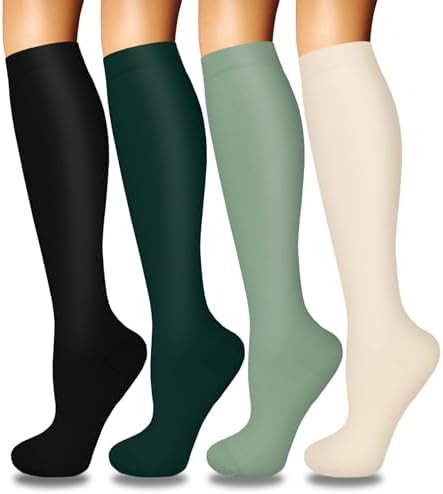 4 Pairs Compression Socks for Women Circulation Best Support for Nurses Running Athletic Travel