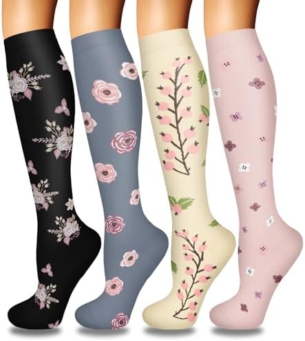 4 Pairs Compression Socks for Women Circulation Best Support for Nurses Running Athletic Travel