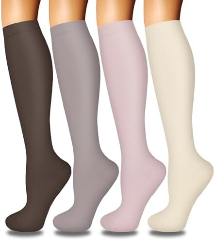 4 Pairs Compression Socks for Women Circulation Best Support for Nurses Running Athletic Travel