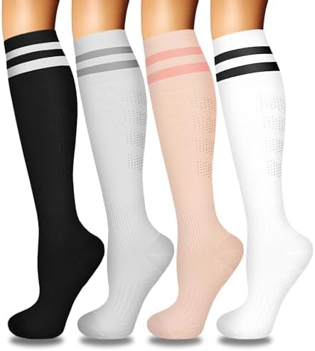 4 Pairs Compression Socks for Women Circulation Best Support for Nurses Running Athletic Travel
