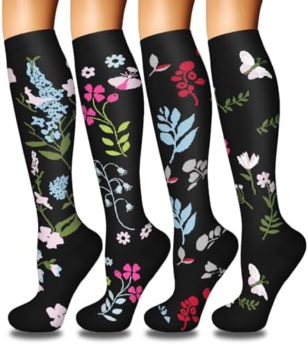 4 Pairs Compression Socks for Women Circulation Best Support for Nurses Running Athletic Travel