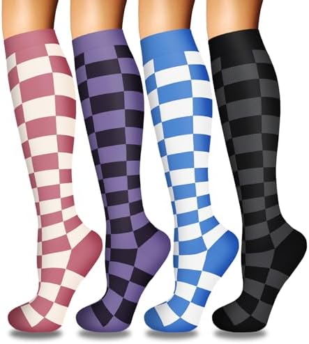 4 Pairs Compression Socks for Women Circulation Best Support for Nurses Running Athletic Travel