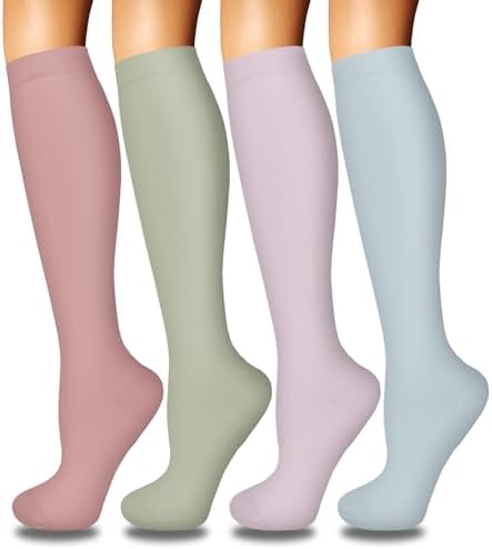 4 Pairs Compression Socks for Women Circulation Best Support for Nurses Running Athletic Travel