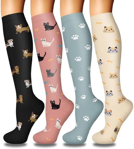 4 Pairs Compression Socks for Women Circulation Best Support for Nurses Running Athletic Travel