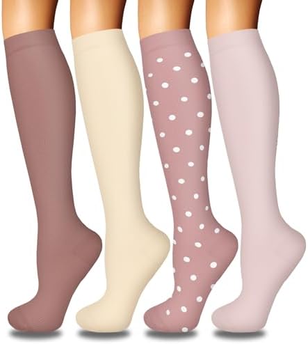 4 Pairs Compression Socks for Women Circulation Best Support for Nurses Running Athletic Travel