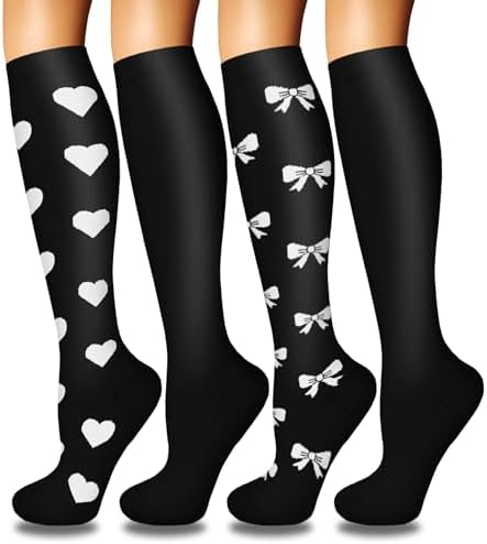 4 Pairs Compression Socks for Women Circulation Best Support for Nurses Running Athletic Travel
