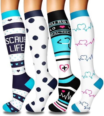 4 Pairs Compression Socks for Women Circulation Best Support for Nurses Running Athletic Travel