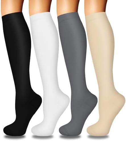4 Pairs Compression Socks for Women Circulation Best Support for Nurses Running Athletic Travel