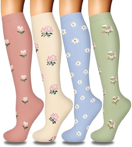 4 Pairs Compression Socks for Women Circulation Best Support for Nurses Running Athletic Travel