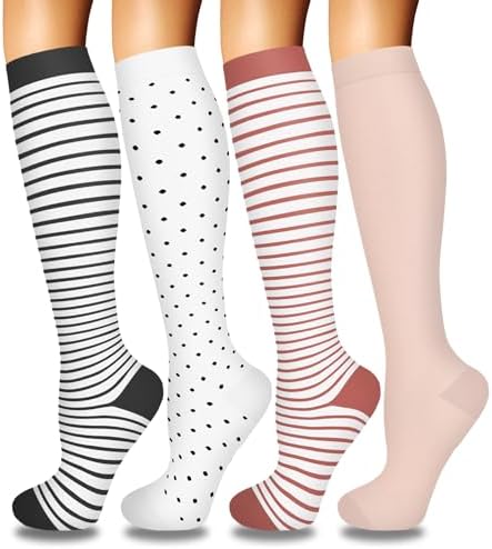 4 Pairs Compression Socks for Women Circulation Best Support for Nurses Running Athletic Travel