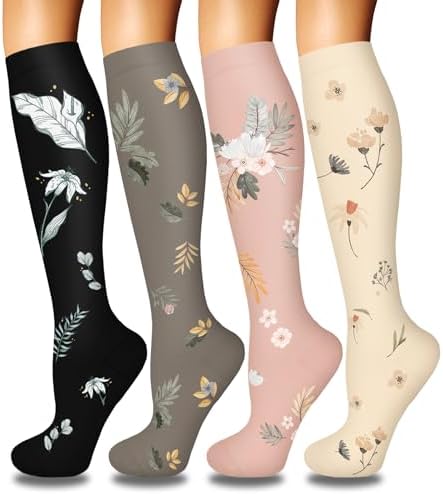 4 Pairs Compression Socks for Women Circulation Best Support for Nurses Running Athletic Travel
