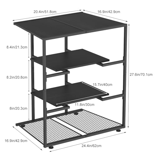4 Tier AV Media Stand  Corner Shelf Record Player Stand  Media Audio Tower Cabinet  Stereo Cabinet Black  Small Entertainment Center with Height Adjustable Wooden Shelves for TV
