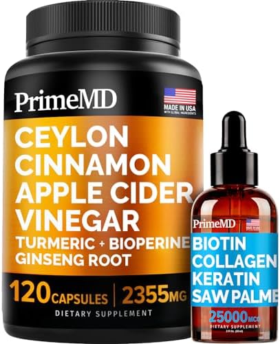 4 in 1 Liquid Biotin Collagen Keratin Saw Palmetto Drops  2 fl oz   1 Pack  & 5 in 1 Ceylon Cinnamon w Turmeric & Ginseng Root  120ct  Bundle   Hair  Skin  Nails  & Immune Support Supplement