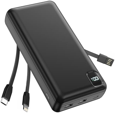 50000mAh Portable Charger Power Bank  Fast Charging PowerBank with Built in Cables Travel Camping Essential USB C Portable Battery Pack for iPhone Samsung Pixel Android iPad