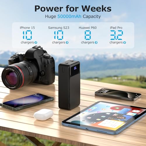50000mah Power Bank 22 5W Fast Charging Portable Charger USB C with 4 Outputs & 2 Inputs LED Display Huge Capacity External Battery Pack for iPhone  Samsung  iPad etc