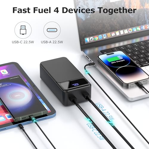 50000mah Power Bank 22 5W Fast Charging Portable Charger USB C with 4 Outputs & 2 Inputs LED Display Huge Capacity External Battery Pack for iPhone Samsung iPad etc