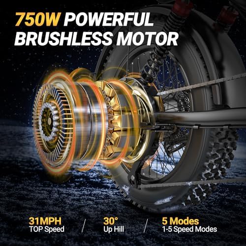 500W/750W Fat Tire Electric Dirt Bike for Adults  48V 13 5AH/18AH Removable Battery 16/20 Electric Motorcycle Ebikes with 31MPH Top Speed  40 70 Miles Range  Full Suspension